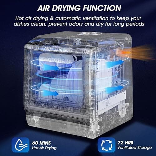 AIRMSEN Portable Countertop Dishwashers, 5 Washing Programs Mini Dishwashers with 5 L Built-in Water Tank and Double-layered Glass Door, No Hookup Needed for Home, Apartments & RVs thumbnail 5