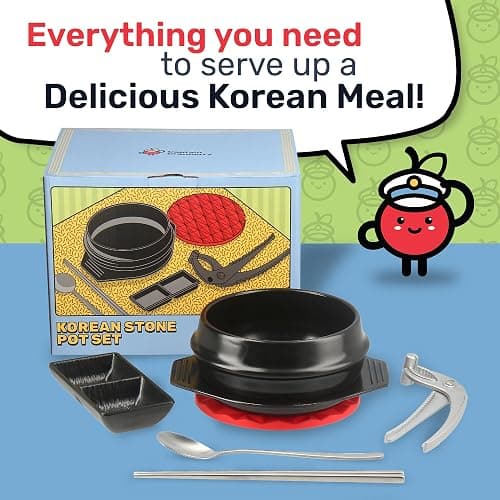 Captain Cranberry Korean Stone Pot Set (7-piece, 38.7oz with Hot Pot Grip), Ttukbaegi, Dolsot, Korean Soup Bowl, Ceramic Pots for Cooking, Soup Pot, Earthenware Claypot, Bibimbap, Ramen thumbnail 8