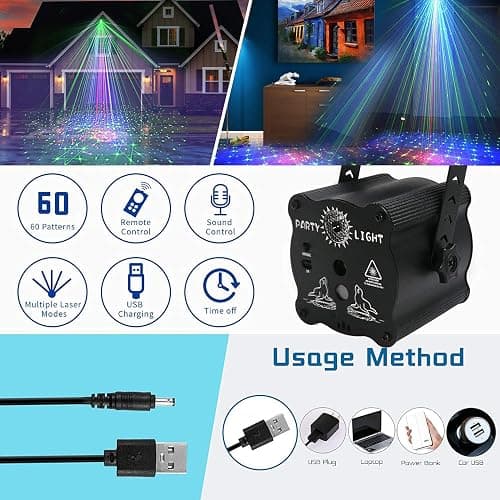 Laser Lights Show Projector - Sound Activated Strobe & Disco Ball DJ Lights for Christmas, Halloween, Glow Party Decor - R50-NB thumbnail 4
