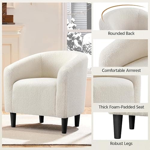 Yaheetech Furry Tub Chair, Fuzzy Accent Armchair Sherpa Fabric Club Chair Boucle Barrel Chair Upholstered for Living Room Dining Room Office Reception Cafe Bar, Ivory, 2pcs thumbnail 7