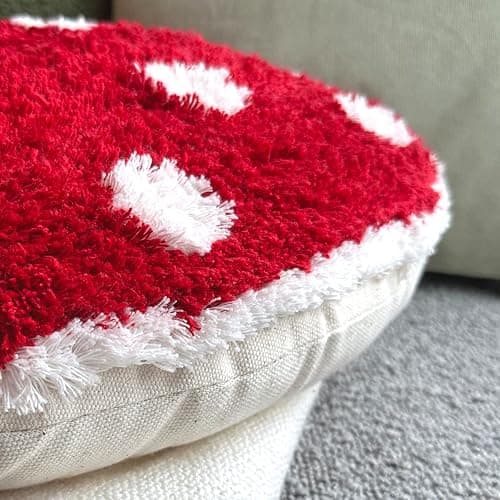 Dreamstall Mushroom Throw Pillow Tufted Shape Decorative Cushion 15” x 15” – Decor for Bed, Couch, Living Room (Red) thumbnail 4