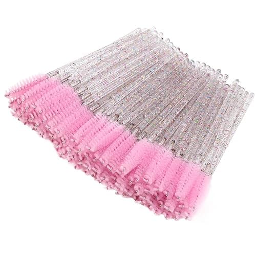 BTYMS 100 Pieces Crystal Eyelash Mascara Brushes Spoolie Brush Lash Wands Applicator Disposable Eyebrow - Light Pink - Image 1