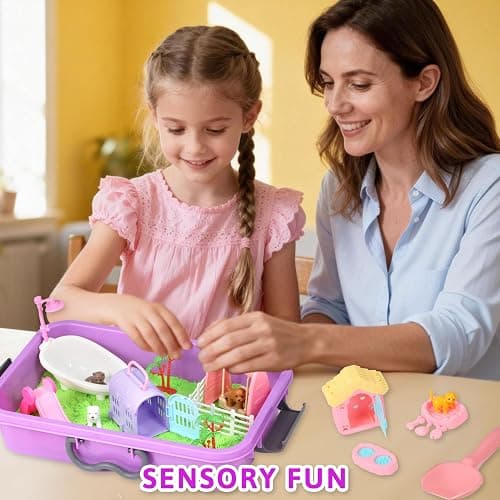 Carolart Pet Sensory bin,Dog and Cat Sandbox for Kids,Kids Play Sand Kit,Pet Play Set with Sensory Sand,Pet Care Play Set,Role Pretend Play Beach Toy Birthday Gift for Girls Boys 3 4 5 6 Years Old thumbnail 2