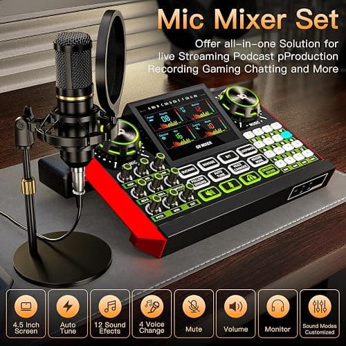 neculogy Podcast Equipment Bundle, Audio Interface with Cardioid Designer BM800 Mic for Gamer and All-in-One DJ Mixer, Perfect for Live Streaming, Singing, YouTube, Gaming thumbnail 4