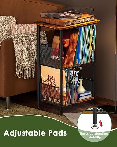 Honkazita Record Player Stand 3-Tier, Vinyl Record Storage up to 200 Albums, Record Player Table Vinyl Holder, Space-Saving Turntable Stand End Table for Bedroom & Living Room thumbnail 6