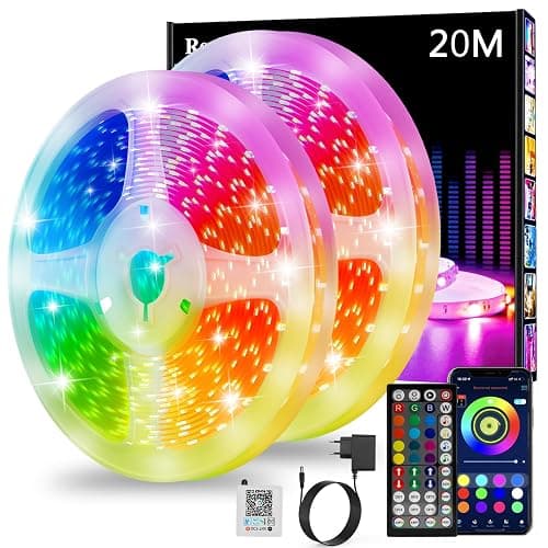 Realky Striscia LED 20M, Luci LED Cambia Colore, APP Bluetooth e Telecomando a 44 tasti, Sincronizzazione musica e timer, Decorazione strisce LED per camera da Letto, Feste (10M*2) - Image 1