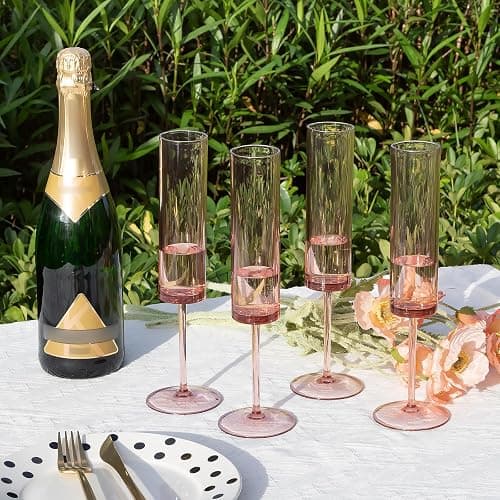 6 Pieces Acrylic Pink Champagne Flutes 5.4 OZ Square Champagne Glasses Stemmed Coupes Reusable Wedding Toasting Glasses Rose Bride Wine Glasses For Birthday Party Wedding Anniversary Christmas thumbnail 6