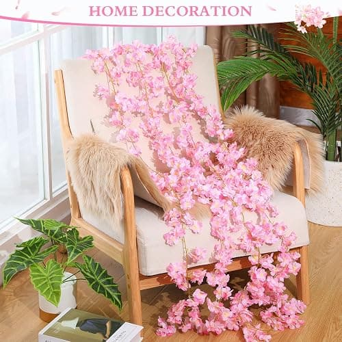 Nuenen 16 Pack 94.4ft Artificial Cherry Blossom Vines Cherry Blossom Flower Garland Hanging Silk Cute Room Decor for Japanese Kawaii Bedroom Party Wedding Spring Home Decorations (Pink) thumbnail 2