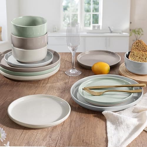 HaWare Stoneware Dinnerware Sets, 12-Piece Plates and Bowls Set for 4, Dishes Set for Home Restaurant, Speckled Multicolor thumbnail 4