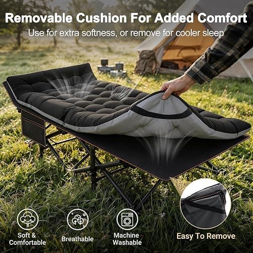 ABORON 2PK XXL Camping Cot for Adults 900LBS - 78"×32" Oversized Folding Bed with Mattress Pad, Heavy Duty 1200D Oxford Outdoor Cot with Carry Bag thumbnail 7