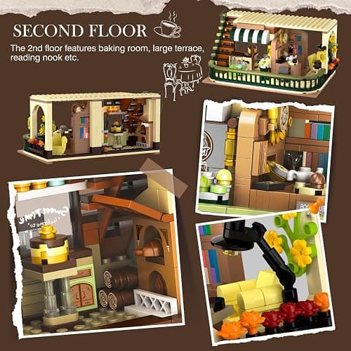 INSOON City Coffee House Building Set with Light, 1173 PCS Cafe Shop Building Block Toy with Ordering Counter Baking Room, House Construction Model Gift for Adults Teens Kids Boys Girls Ages 6-12+ thumbnail 5