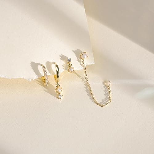 SELSHE Gold Plated Earrings for Women, 14k Gold Plated Earring Stack Hypoallergenic Pearl Drop Earring Dainty Earrings for Women Trendy Cute Small Huggie Hoop Earring Fashion Womens Jewelry thumbnail 6