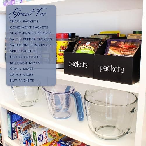 AuldHome Design Enamelware Food Packet Organizers (2-Pack, Black), Modern Farmhouse Pantry Organization Divided Compartment Bins for Mixes and Spice Packets thumbnail 4
