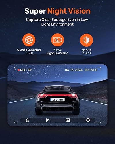 70mai Dash Cam M310, Dash Camera for Cars 1296P QHD, Smart Dash Cam Front Built in WiFi, 130° Wide-Angle FOV, WDR, Night Vision, iOS/Android Mobile App, Loop Recording, Parking Monitor, Time-Lapse thumbnail 3