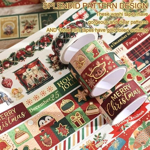 25 Rolls Christmas Gift Washi Tape Set, Festivals New Year Decorative Tapes for Scrapbooking, Junk Journal supplies, DIY Crafts Gift, Party Decorations, Bullet Journaling, 5-50mm Wide 9.84ft long/Roll thumbnail 5