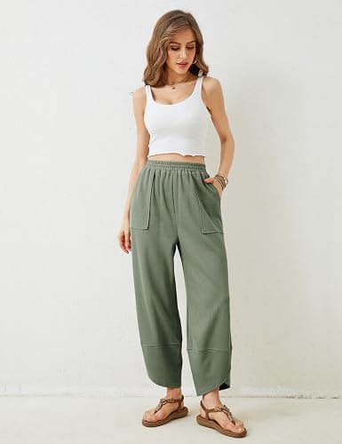 Xiaoxuemeng Womens Baggy Wide Leg Pants Casual Elastic Waisted Palazzo Harem Pants with Pockets thumbnail 3
