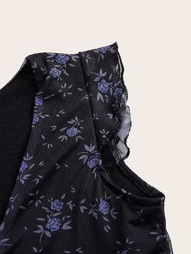 Floerns Women's Contrast Lace Sleeveless Tie Front Mesh Vintage Tee Top thumbnail 4