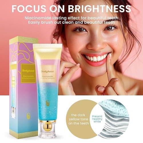 BodyAccel Niacinamide Whitening Toothpaste, Brightens and Whitens Teeth, Stain Removal Natural Gentle, Fresh Breath thumbnail 3