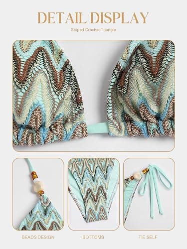 ZAFUL Women's Bikini Sets Beads Triangle Swimsuits 2 Piece String High Cut Cheeky Bathing Suits thumbnail 6