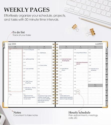 Academic Planner 2025-2026, Weekly and Monthly Calendar Planner from July 2025 - June 2026, 8.5" x 11" Hardcover Leather Hourly Appointment Book with Tabs, Spiral Daily Planners for College School Teacher Student, Black thumbnail 3