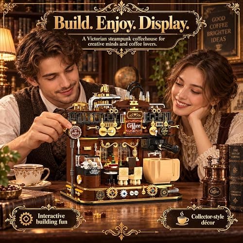 modopia Retro Steampunk Coffee Shop Building Set, Cafe House for Adults | City Retro Corner Tiny Architecture with Light, Vintage Street View Model, Home Bookshelf Decor Gift Ideas thumbnail 6