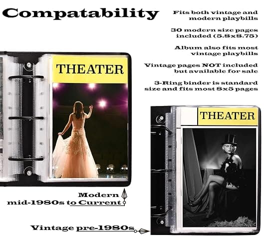 2Fold Binder for Holding Broadway Play Program and Theater Programs with 30 Custom Sheet Protectors - PU Leather - Fits Programs from Mid 1980s to Modern (Black/Gold Foil w/Window) thumbnail 5