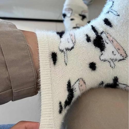 Lefe Liee Fuzzy Cow Print Socks for Women - Warm, Thick, Cozy Slouchy Slipper Socks - Fall Gifts, Cow Themed Gifts thumbnail 4