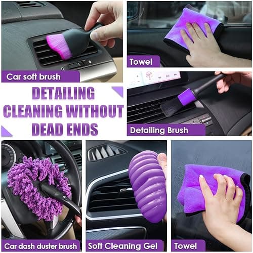 Viewsun 17PCS Car Cleaning Kit, Purple Car Interior Detailing Kit with High Power Handheld Vacuum, Detailing Brush Set, Windshield Cleaner, Cleaning Gel, Complete Auto Accessories for Women Gift thumbnail 4