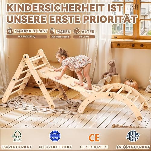 Woodure 7-in-1 Montessori Klettergerüst Indoor Set, Verformbares Kletterdreieck mit Rutsche & Kletterbogen, Hölzernes Pikler Dreieck zum Baby Klettern, Klettergerüst Montessori Spielzeug ab 1-6 Jahre thumbnail 3