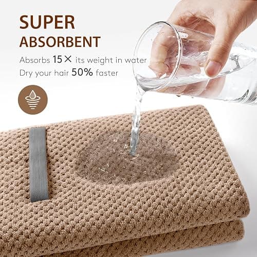 YFONG Large Hair Towel Wrap for Women, Super Absorbent Microfiber Hair Towel for Curly Hair, Fast Drying Hair Turbans with Elastic,Hair Drying Towel Wrap for Hair Care Anti Friz 26.3" X 40" (Brown) thumbnail 6