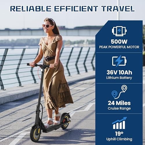 DXH Electric Scooter for Adults, Folding E Scooter with 500W Motor 19 Mph Top Speed, Max 21 Miles Long Range, 10'' Solid Tires Commuting Scooters, Dual Braking System and App Control thumbnail 4