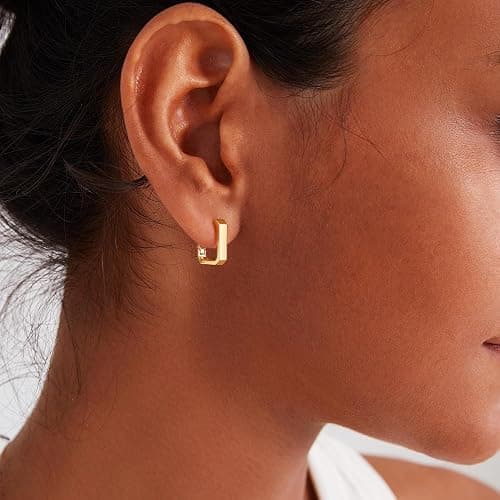 Gacimy Gold Huggie Hoop Earrings for Women 14k Gold Plated, Small Hoop Earrings for Women, 1/2 Inch Yellow Color Earrings for Women thumbnail 2
