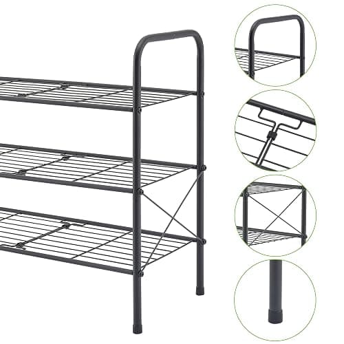Hoctieon 3 Tier Mesh Style Shoe Rack, Entryway Shoe Shelf, Shoe Storage Organizer, Shoe Rack for Closet, Space Save for Bathroom, Garage, Hallway, Bedroom, Living Room, Black thumbnail 7