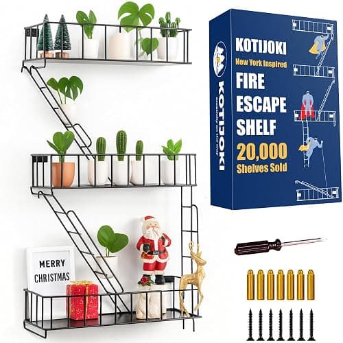 KOTIJOKI Fire Escape Wall Shelf - New York Decorative Floating Shelf - Wall Art Ladder Shelf - Black Metal Trinket Shelves for Bedroom, Home, Office, Storage and Display (3-Tier) - Image 1