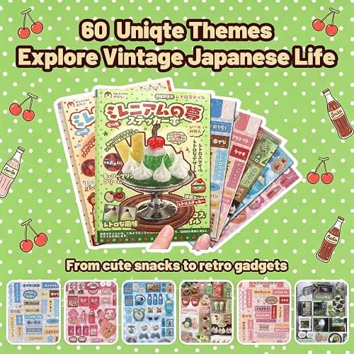 Tmtains 60 Sheets Japanese Sticker Book for Scrapbook Junk Journal Heisei Retro Manga & Ice Cream Style Korean Stickers for Journaling Aesthetic Cute Sticker Book for Adults DIY Crafts (Yellow&Green) thumbnail 4
