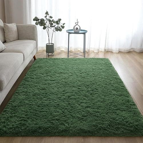DweIke Fluffy Dark Green Rugs for Bedroom Living Room, 3x5 Feet Soft Plush Shaggy Forest Hunter Green Girls Boys Kids Rug, Non-Slip and Machine Washable Carpet for Dorm Nursery Classroom Decor thumbnail 9