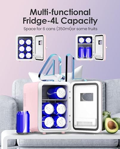 CUTIEWORLD Skincare Fridge - 4L Makeup Fridge for Refrigerating Makeup, Skincare and Food, Mini Fridge for Bedroom, Office and Car, Cooler and Warmer, Beverage Cooler, Leather Pink thumbnail 3