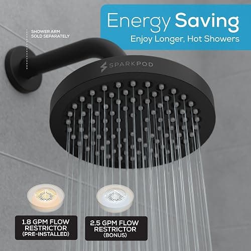 SparkPod Shower Head - High Pressure Rain - Premium Quality Luxury Design - Easy Clean Adjustable Replacement for Your Bathroom Shower Heads (Midnight Black Matte, 6 Inch Round) thumbnail 7