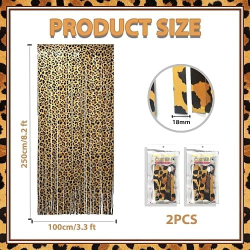 OQOQ Cheetah Print Birthday Decorations Backdrop (2 Pack), Extra Long 3.3x8.2ft Leopard Tinsel Fringe Curtains Animal Print Party Decor Jungle Safari Bachelorette Party Supplies Photo Props Booth thumbnail 2