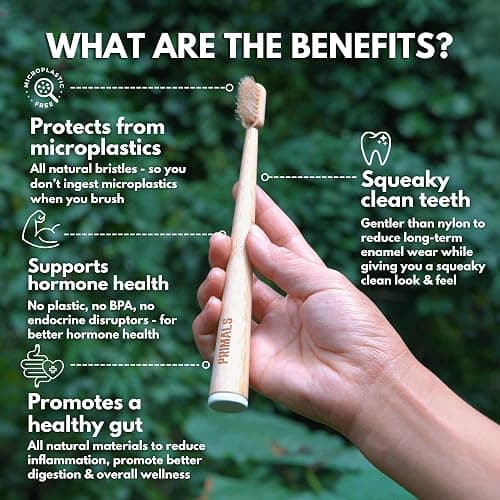 PRIMALS Boar Bristle & Bamboo Toothbrush (4-Pack) - Premium Boar Bristles - Fully Biodegradable - Plastic & Nylon Free - Quick Dry Design thumbnail 6