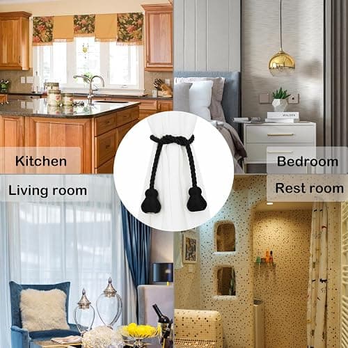 Nieffeiy Magnetic Curtain Tiebacks Outdoor Curtain Tie Backs Rope Decorative Magnetic Curtain Holders for Drapes Window Treatment Holdbacks, Black 2Pack thumbnail 6