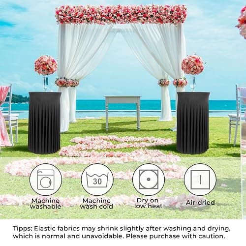 Babenest 24"x 43" Round Cocktail Table Skirt, 6 Pack Spandex Stretch Round Tablecloths with Natural Wavy Drapes, Fitted High Top Bar Cocktail Table Covers for Wedding Party Birthday Banquet (Black) - Black - 6 thumbnail 7
