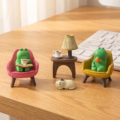 Miniature Frog Set with Sofa, cat, and Desk lamp - Cute Desk Accessories for Office Desk Decor and Home Display, Perfect as Desk Pets or Flower Frog thumbnail 2