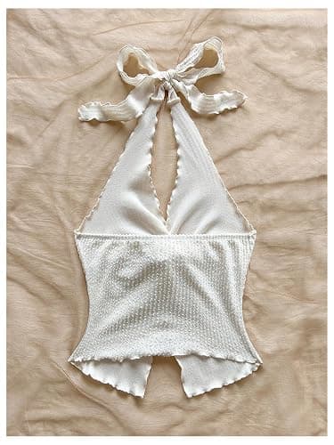 SHENHE Women's Twist Front Tie Halter Neck Split Hem Backless Summer Going Out Crop Top thumbnail 4