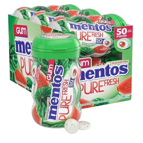 Mentos Sugar Free Gum with Xylitol, Watermelon, 50 Piece Bottle (6 Pack) | Chewing Gum, Perfect for Long Lasting Fresh Breath at School, Work & Travel - Image 1