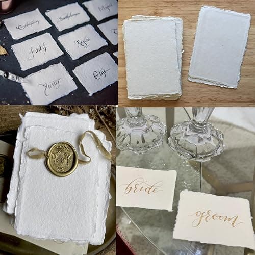 Handmade Cotton Paper with Deckle Edge Recycled Cotton Rag Mixed Media Card Stock for Placecard/Escort Cards, Place Cards, Vow Cards, Business Card (150gsm, 2x3 inch "A8", 50 Pack) thumbnail 5
