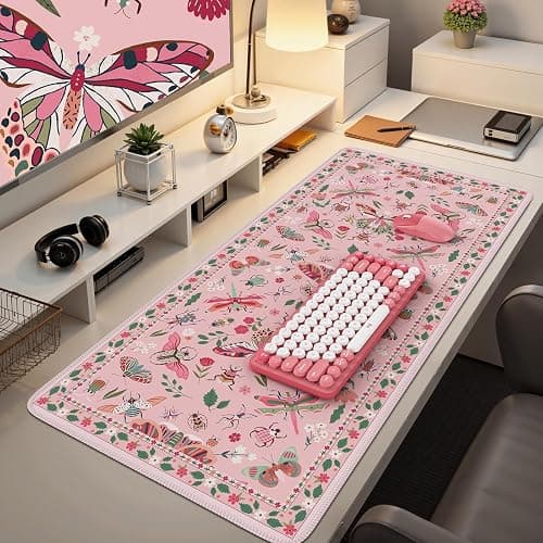 iCasso Pink Desk Pad Mat, XXL Large Mouse Pad, Desk Matt for Desktop, Anti-Slip Big Mousepad with Stitched Edges, Mouse Mat for Computer(Pink) thumbnail 7