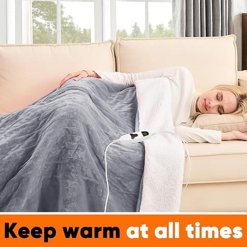 greenoak Heated Blanket Electric Throw, Soft Fleece Heating Blanket with 10 Heat Levels, 8 Hours Auto-Off, Christmas Gifts for Grandma/Seniors/Mom, Misty Grey, 50"X60" thumbnail 4