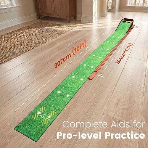 Putting Green Indoor with Three-Level Adjustable Incline, Auto Ball Return - Easy to Fold Solid Wood Base, Golf Training Aid for Home, Office, Backyard - Golf Putting Mat for Men thumbnail 4
