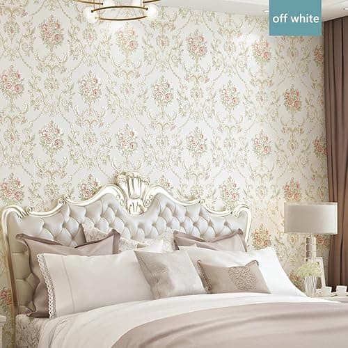 Farrich Vintage 3D Floral Peel and Stick Wallpaper Embossed Colorful Rustic Damask Flower Wall Paper Self Adhesive Wallpaper Decorations for Bedroom White 20.8" x 197" thumbnail 2